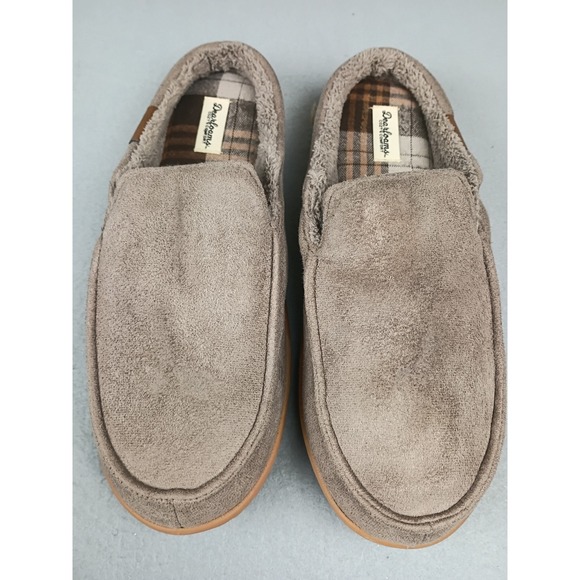 dearfoams Other - Dearfoams Mens Clog Slippers Taupe Brown Plaid Faux Fur Lined Size L 11-12